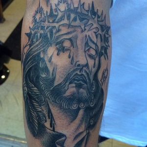 Black and Grey Jesus Tattoo by Freddy Corbin #blackandgrey #Jesus #BlackandGreyJesus #Religious #Christ #FreddyCorbin