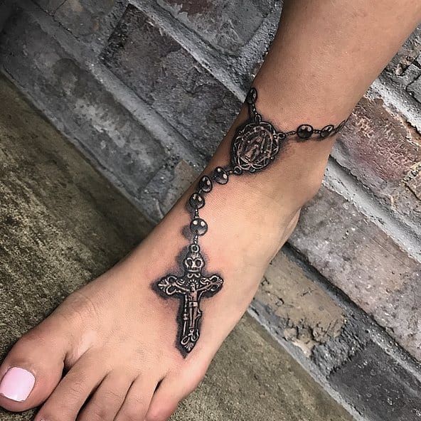Rosary tattoo  Rosary tattoo Anklet tattoos Feminine shoulder tattoos   Anklet tattoos for women Anklet tattoos Ankle bracelet tattoo