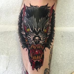 Wolf Tattoo by Lewis Mckechnie #Wolf #Traditional #TraditionalTattoo #TraditionalArtist #OldSchoolTattoos #OldSchool #LewisMckechie