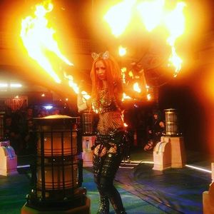 Things heated up when Shelly d'Inferno and Pyrohex hit the stage. #LondonTattooConvention #tattooexpo #Pyrohex #ShellydInferno #inkedgirls