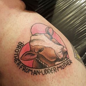 Brother From An Udder Mother, by Kat Worrall #KatWorrall #funnytattoo #cow #heart