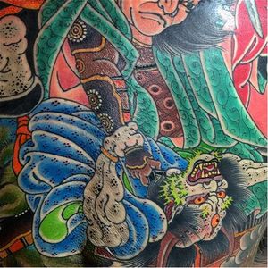 Another stunning example of how Rubendall's attention to detail is unmatched in the Japanese style. #backpiece #color #demon #detail #Japanese #MikeRubendall #samurai