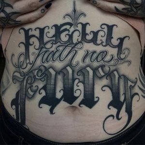 'Hell hath no fury' by Big Meas #BigMeas #lettering #tattoooftheday