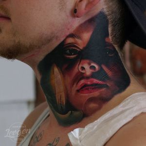 Realistic portrait tattoo #necktattoo #realistictattoos #Levgen #EugeneKnysh