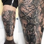 Black and grey deer tattoo by Chris Block. #blackandgrey #realism #deer #stag #ChrisBlock