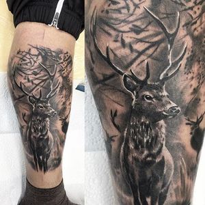 Black and grey deer tattoo by Chris Block. #blackandgrey #realism #deer #stag #ChrisBlock