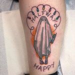 Halfway Happy by Jody Dawber #JodyDawber #newtraditional #color #text #strangerthings #tvshow #tvtattoo #cellphone #christmaslights #ghost #scifi #tattoooftheday