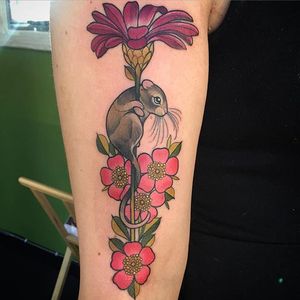 Mouse Tattoo by Charlotte Timmons @charlotte_eleanor88 #color #illustration #neo-traditional #mouse #flowers #charlottetimmons #charlotte_eleanor88