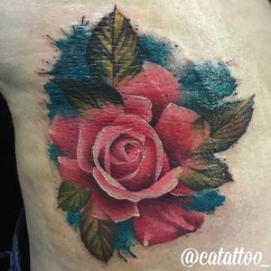 Watercolour realism pink rose tattoo by Chloe Aspey #ChloeAspey #rose #flower #realistic #watercolour