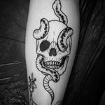 Skull and Snake Tattoo by Matt Pettis @Matt_Pettis_Tattoo #MattPettis #MattPettisTattoo #Black #Blackwork #Blacktattoo #Blacktattoos #London #Skull #Snake #btattooing #blckwrk