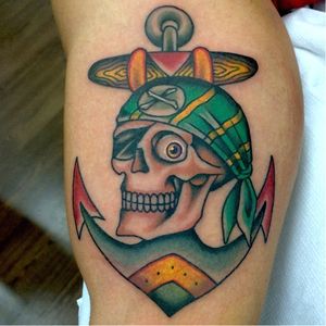 Badass tattoo by Fabio Onorini #FabioOnorini #traditional #skull #anchor #pirate