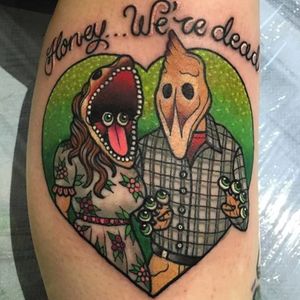 "Rule number two: the living usually won't see the dead." by Alex Rowntree (via IG-alexrowntreetattoo) #beetlejuice #nevertrusttheliving #timburton #color #adammaitland #BarbaraMaitland #ghosts