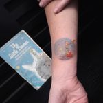 Little Little Prince tattoo by Eva Krbdk #evakrbdk #smalltattoos #color #watercolor #illustrative #literature #booktattoo #book #thelttleprince #littleprince #portrait #childrensbooks #fox #galaxy #stars #moon #tattoooftheday