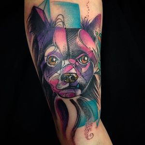 Geometric illustrative dog tattoo by Ryan Willard. #geometric #dotwork #illustrative #dog #RyanWillard