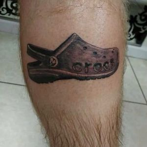 Funny Tattoos: My love for Crocs knows no end #funnytattoos #blackandgrey #crocs #fail #bad #shoes #logo #lol