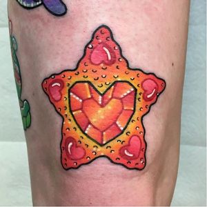 Crystal starfish tattoo by Roberto Euán #RobertoEuán #neon #rainbow #starfish #hearts #heart
