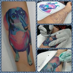 Abstract colorful dachshund tattoo by Edgar Zavala. #colorful #pastel #abstract #dog #dachshund #EdgarZavala