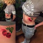 Ink splatter watercolor cherry tattoo by Bahar Yapman. #inksplatter #watercolor #cherry #fruit #BaharYapman
