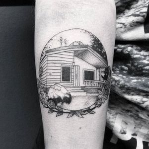 Summer cottage tattoo by Elisabet Waris. #blackwork #linework #ElisabetWaris #Summer #cottage