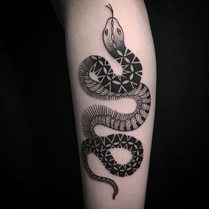 Blackwork patterned serpent tattoo by Sylvie le Sylvie. #SylvieLeSylvie #blackwork #pattern #snake #serpent