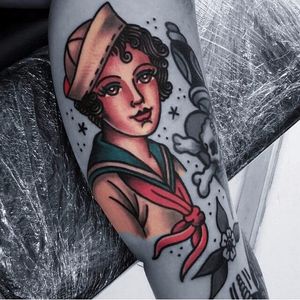 Traditional American style tattoo by Ozzy Ostby. #OzzyOstby #traditionalamerican #trads #traditional #sailor #woman #portait #maritime