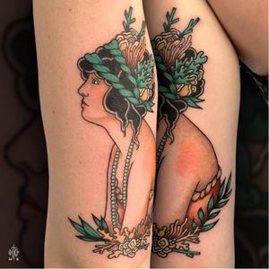 Refined tattoo by Iditch #Iditch #traditional #neotraditional #mermaid #pearls