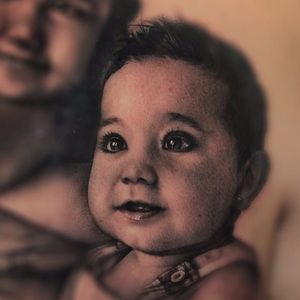 Baby's smile. (via IG - riccardo_cassese_tattoo) #BlackAndGrey #Portrait #Portraiture #RiccardoCassese