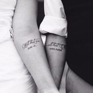 Lyrics Tattoo, artist unknown #matchingtattoos #couplestattoos #couple
