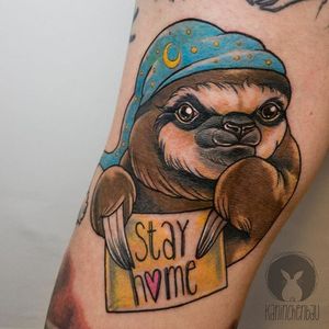 Sloth Tattoo by Rebecca Bertelwick #sloth #slothtattoo #slothtattoos #animaltattoos #animal #funtattoos #charismatictattoos #RebeccaBertelwick