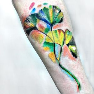 Watercolor tattoo by Bartt #ginkgo #leaf #Bartt #watercolor #graphic