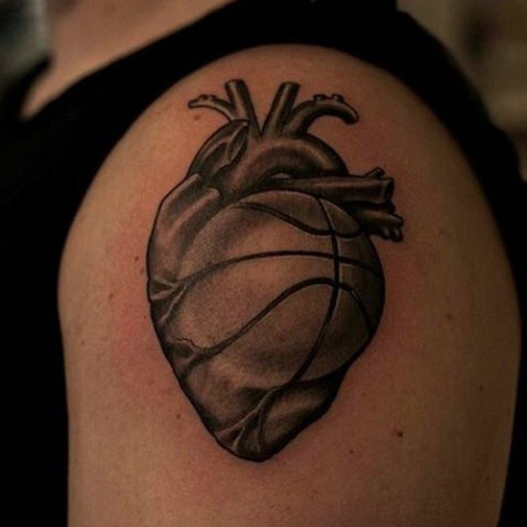 Heartshaped basketball tattoo  Tattoos Basketball tattoos Triangle  tattoo
