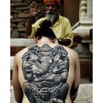 Ganesh. Lil B. (Instagram @lilbtattoo) #largescale #blackandgrey #ganesh #backpiece #LilB