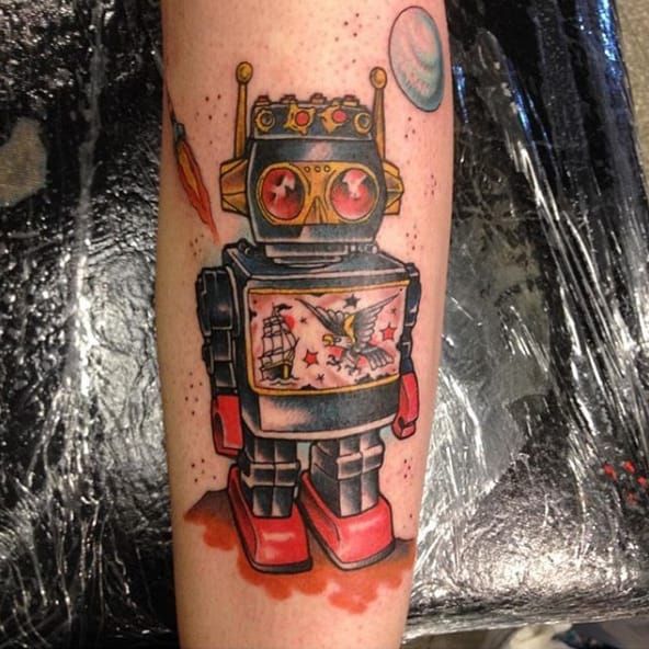 vintage robot tattoo