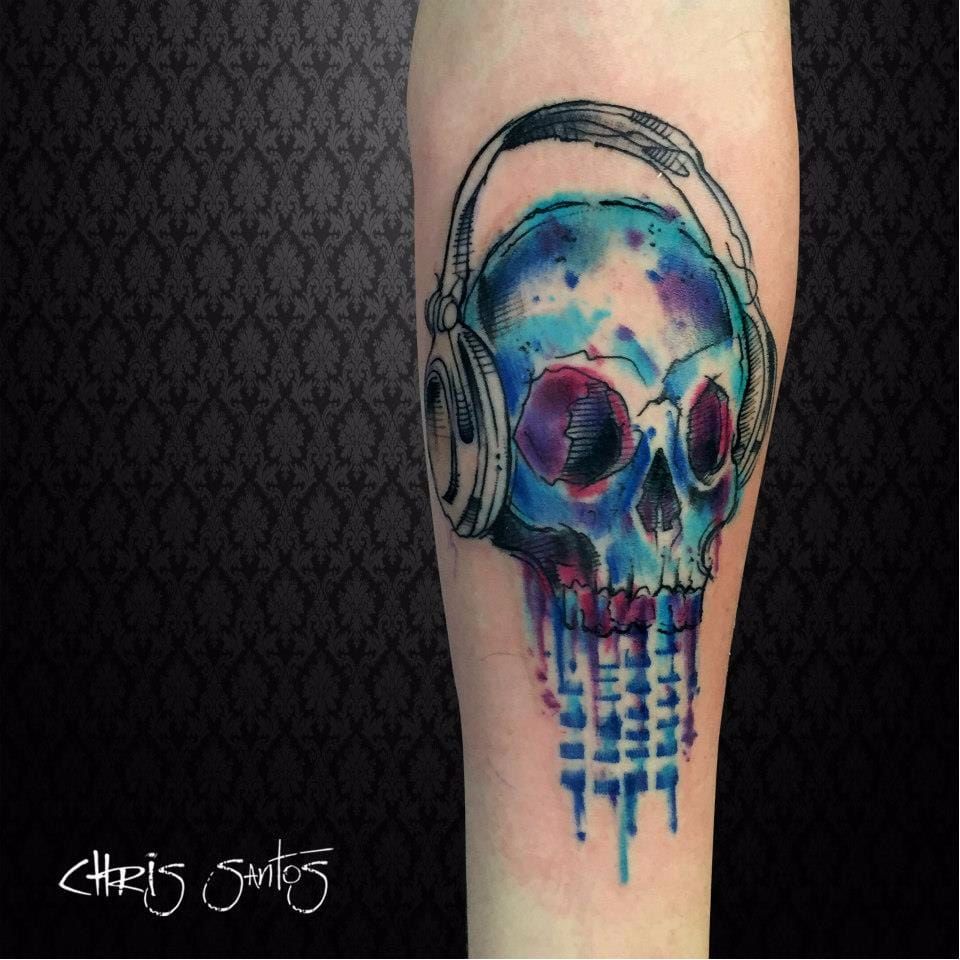 Sugar skull wearing headphones tattoo tattoos dayofthed  Flickr