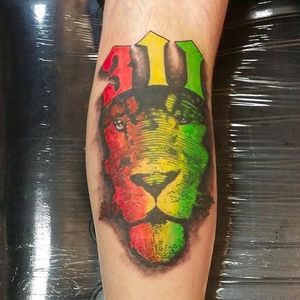 Rasta lion 311 tattoo by Dub (via IG -- mr_community) #311tattoo #rasta #lion
