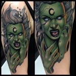 Green sea lady tattoo by Justin Harris. #JustinHarris #neotraditional #sinister #seacreature #lady #woman