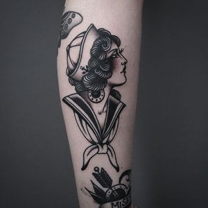 Sailor Girl Tattoo by Tony Nilsson #SailorGirl #traditional #classictattoos #TonyNilsson