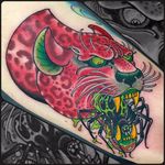 Jaguar Spider Tattoo by Curt Baer #jaguar #jaguartattoo #bigcat #bigcattattoo #bigcattattoos #traditional #neotraditional #CurtBaer