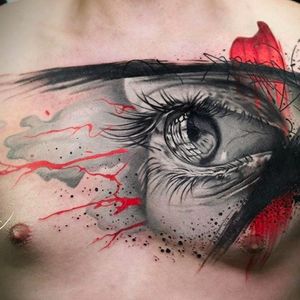 Eye tattoo by Michael Cloutier @cloutiermichael #Michaelcloutier #blackandgrey #blackandgray #blackandred #black #red #trashpolka #realism #eye