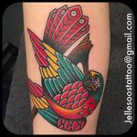 Clean and vibrant parrot tattoo done by Jelle Soos. #JelleSoos #SwanseaTattooCo #traditional #bold #parrot #bird