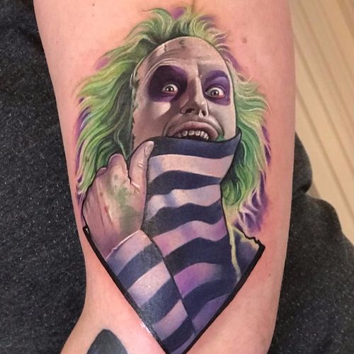 I'm a ghost with the most, babe. by David Corden #DavidCorden #color #realism #realistic #hyperrealism #Beetlejuice #movietattoo #movie #MichaelKeaton #ghost #demon #haunted #horror #tattoooftheday