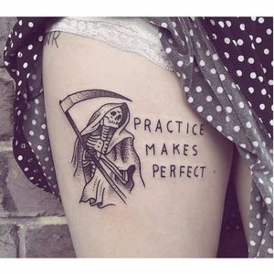 Dotwork grim reaper tattoo by Charley Gerardin. #dotwork #CharleyGerardin #reaper #grimreaper #death #lettering