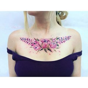 Chest tattoo by Pis Saro. #PisSaro #floral #placement #flower #ladies #women #ideas #gorgeous #chestpiece