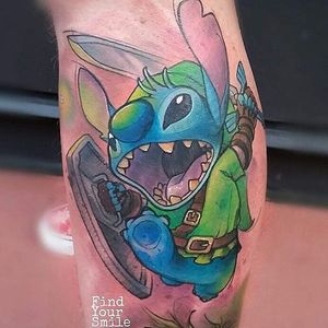 Stitch tattoo by Russell Van Schaick. #RussellVanSchaick #findyoursmile #legendofzelda #liloandstitch #disney #thelegendofzelda #link #stitchtattoo