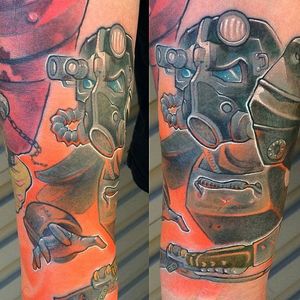 Brotherhood of Steel Tattoo, artist unknown #BrotherhoodOfSteel #BrotherhoodOfSteelTattoo #FalloutTattoos #FalloutTattoo #Fallout4 #Gaming