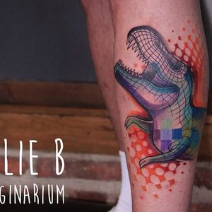 Graphic tattoo by Emilie B. #wired #trex #dinosaur #EmilieB #graphic #watercolor