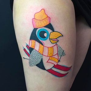Penguin skiing Tattoo by Pengi Tigerstyle @PengiTattoo #PengiTattoo #PengiTigerstyle #Cute #Penguin #AnimalTattoo #Germany