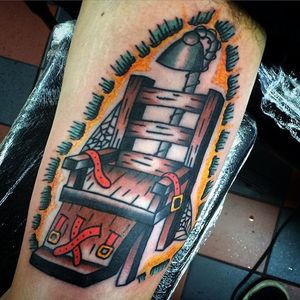 Electric Chair Tattoo by Jimmy Wizard #electricchair #chair #execution #JimmyWizard