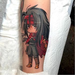 Chibi Vincent Valentine tattoo by Kimberly Wall. #KimberlyWall #bunnymachine #anime #chibi #ff7 #finalfantasy #videogame