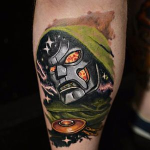 Doctor Doom Tattoo by Jeffrey Knight #DoctorDoom #VillainTattoo #MarvelTattoo #FantasticFour #ComicTattoos #JeffreyKnight
